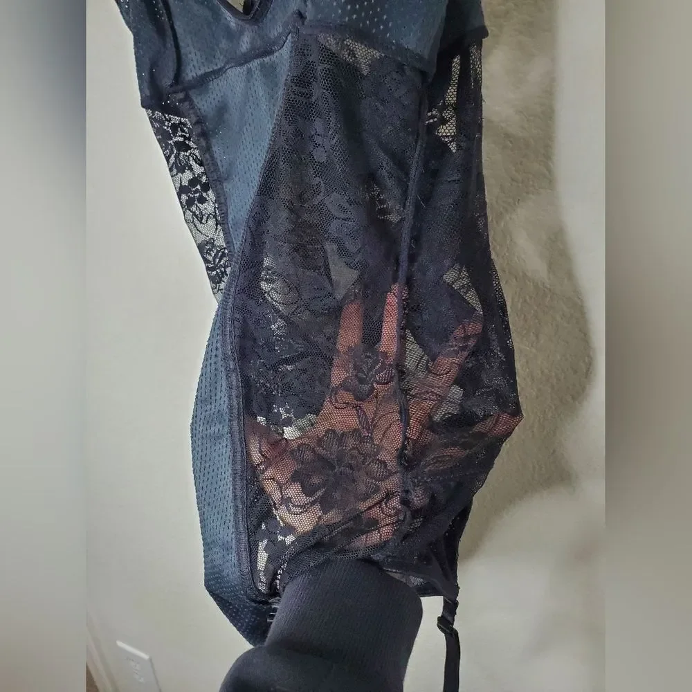 Yandy Black Pleather-Looking with Lace Lingerie Bodysuit - Picture 7 of 11